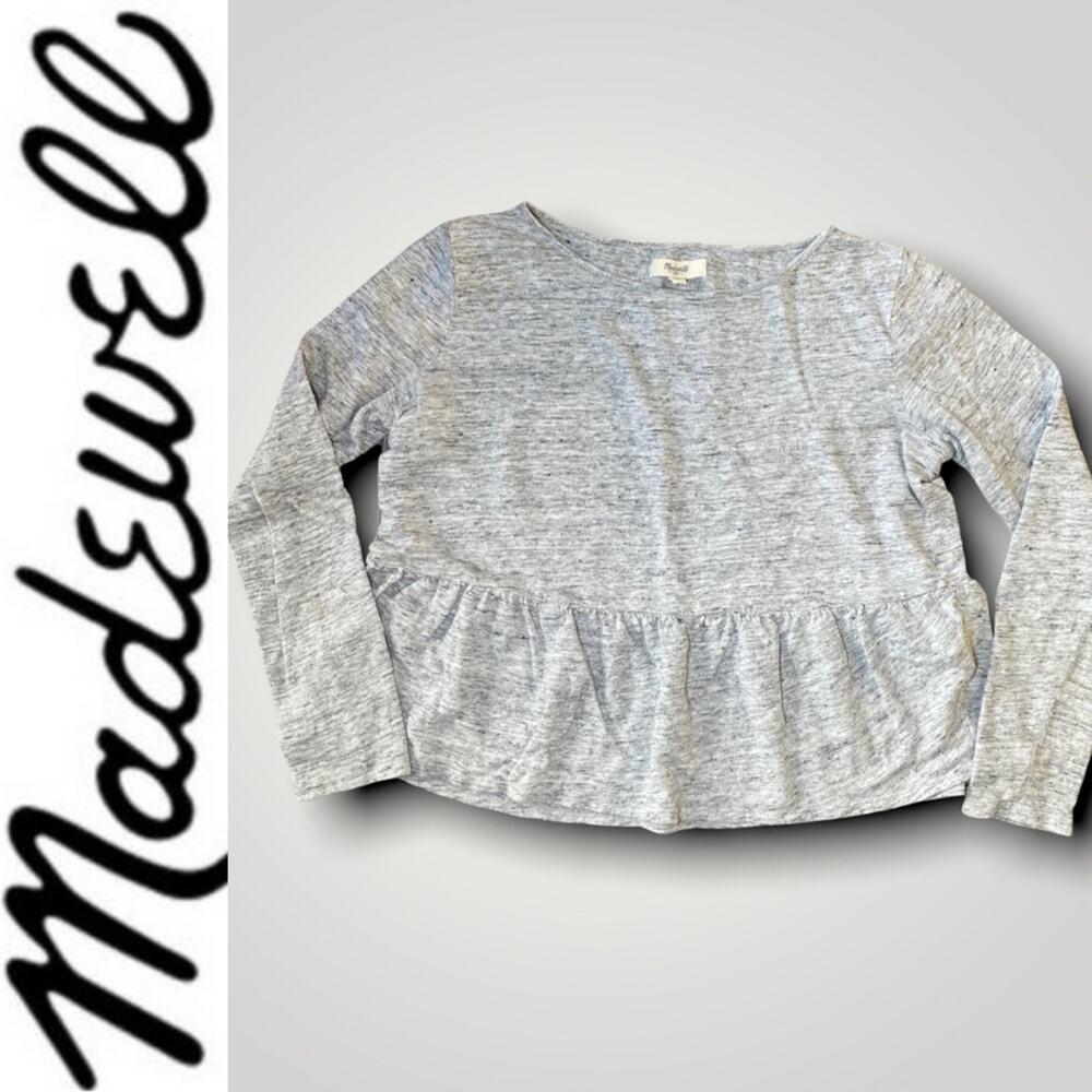 MADEWELL BOHO PEPLUM LINEN RUFFLE SHIRT GRAY SMALL